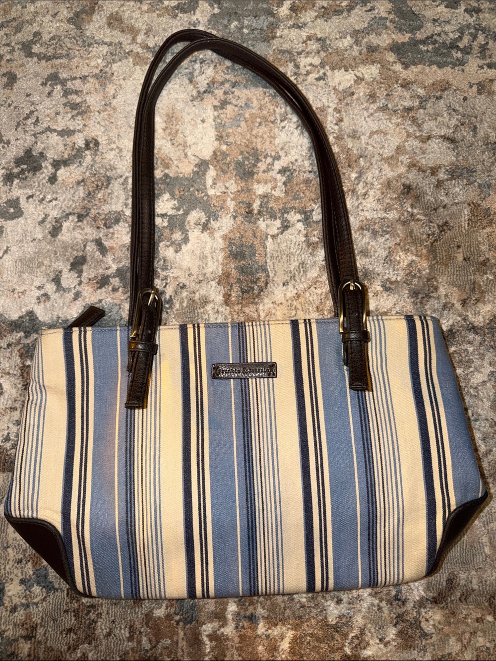 90’s Stripped Frankie & Johnnie Canvas Tote Bag with Navy and Cream Stripes